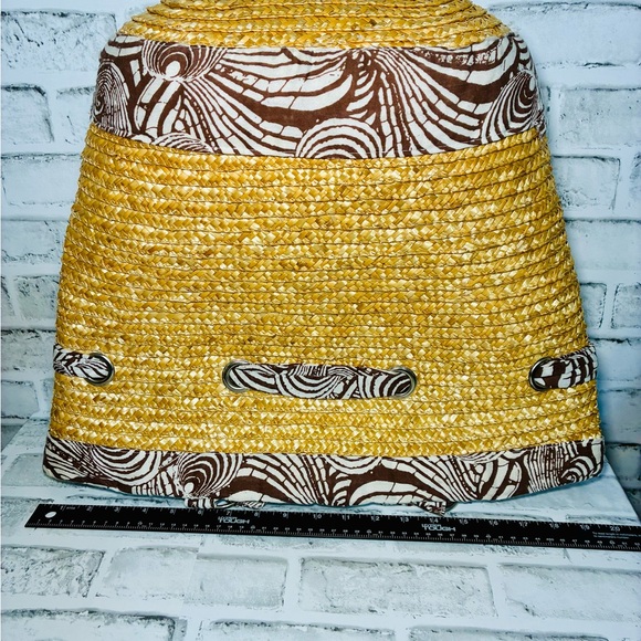 Stylish Yellow Straw with Brown and White Ribbon Accents Tote/Beach Bag - Picture 3 of 9